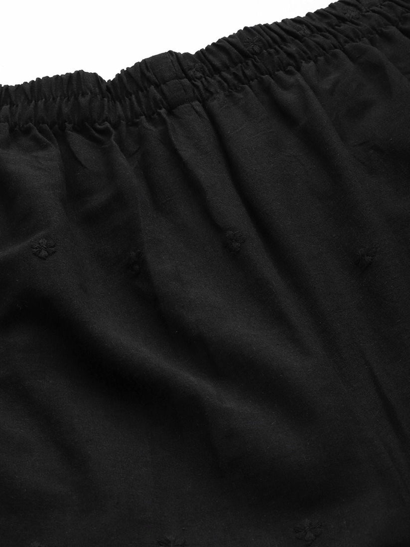 Black Cotton  Embroidered Palazzo Pants