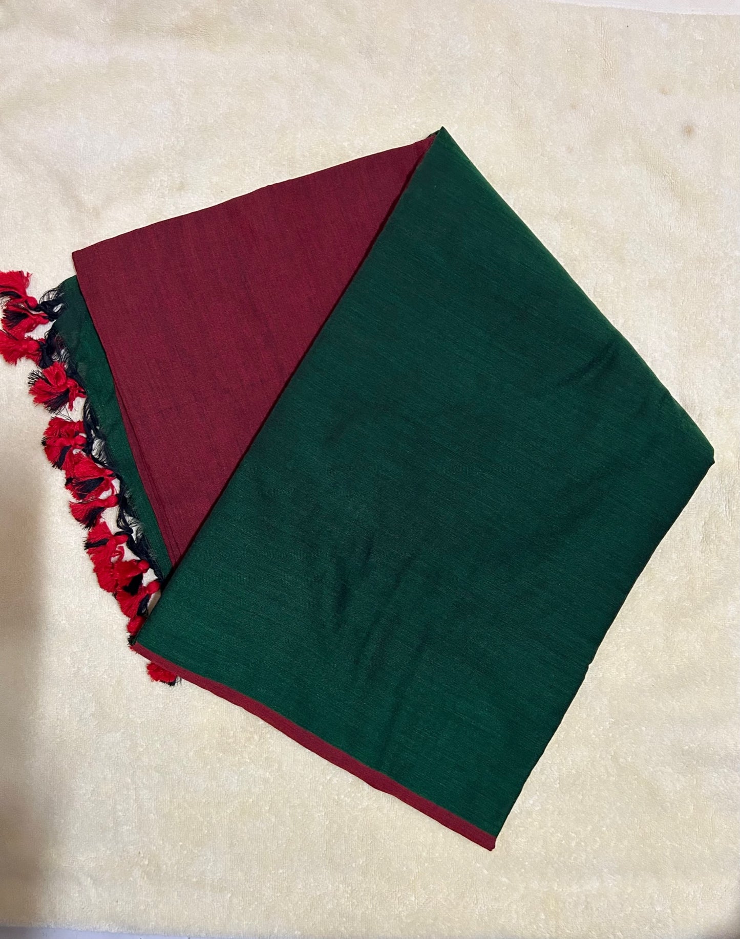 Maroon & Green Khadi Cotton Saree