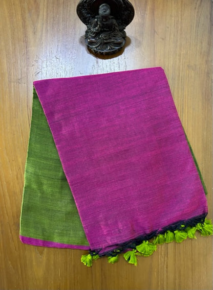 Mehandi Green &Magenta Khadi Cotton Saree