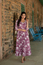 Load image into Gallery viewer, Mauve Floral printed Cotton Dress
