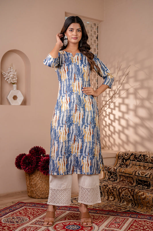 Multi Printed Cotton Kurti Top (Top Only)