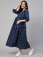 Load image into Gallery viewer, Navy Blue printed Cotton Maternity Dress
