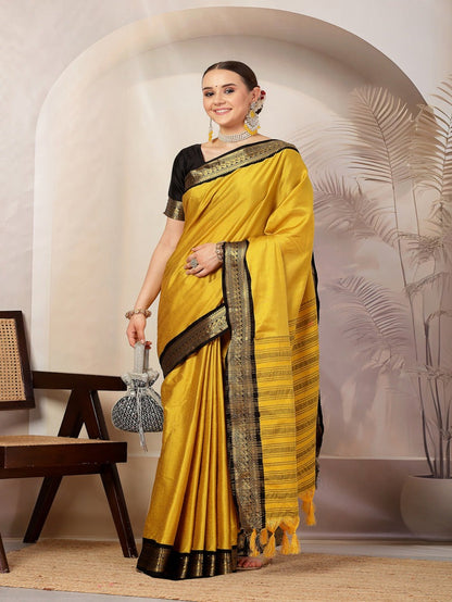 Banarsi Silk Saree with Contrast Zari Border