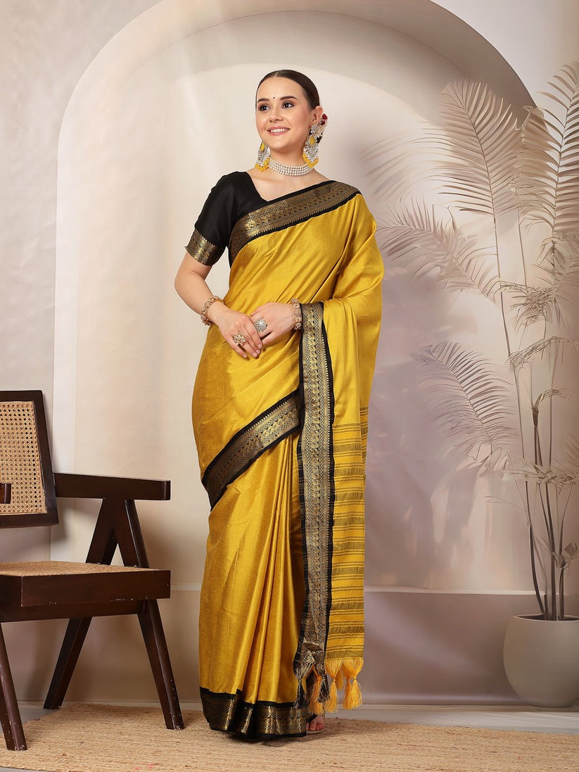 Banarsi Silk Saree with Contrast Zari Border