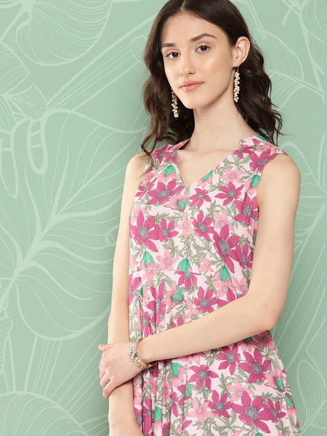 Moss Floral Printed Kurti With Wide Palazzo