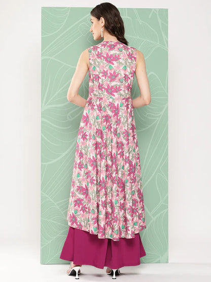 Moss Floral Printed Kurti With Wide Palazzo