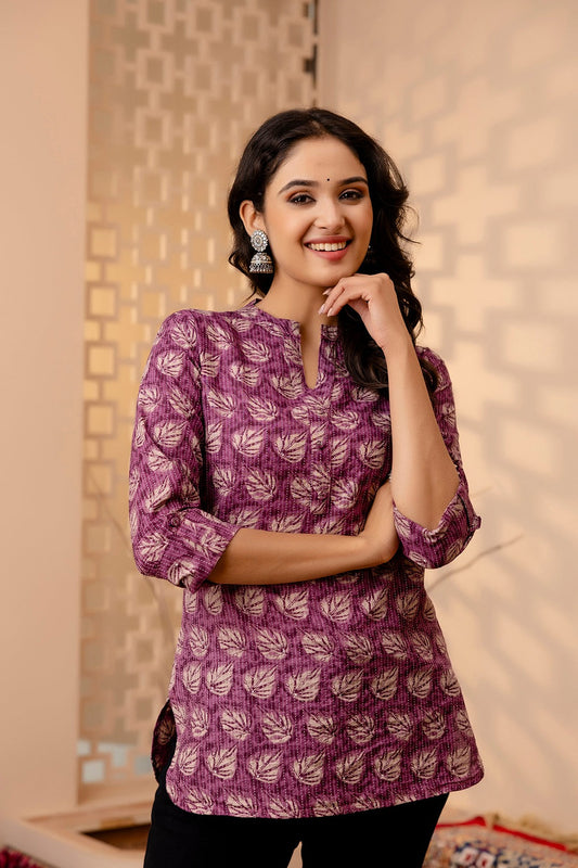 Kantha Cotton Printed Short Kurti Top