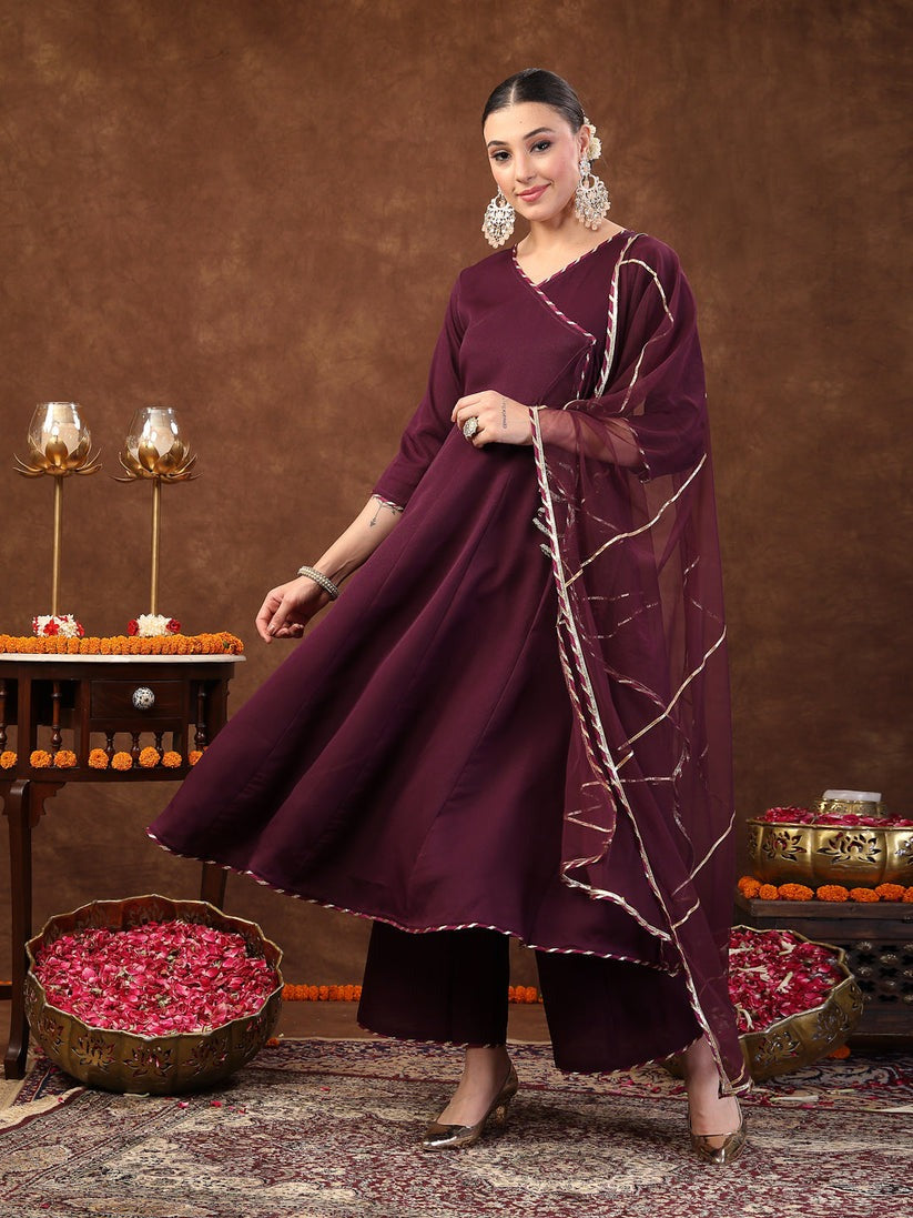 Wine Italian crush Angrakha kurti set with Dupatta