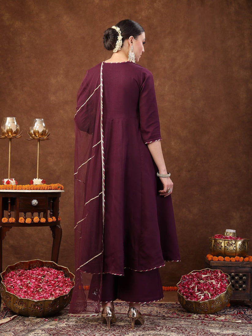 Wine Italian crush Angrakha kurti set with Dupatta