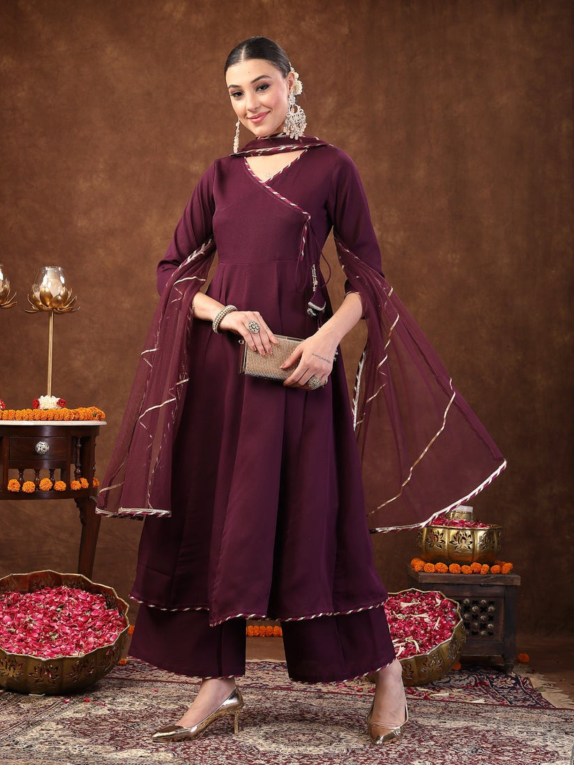 Wine Italian crush Angrakha kurti set with Dupatta