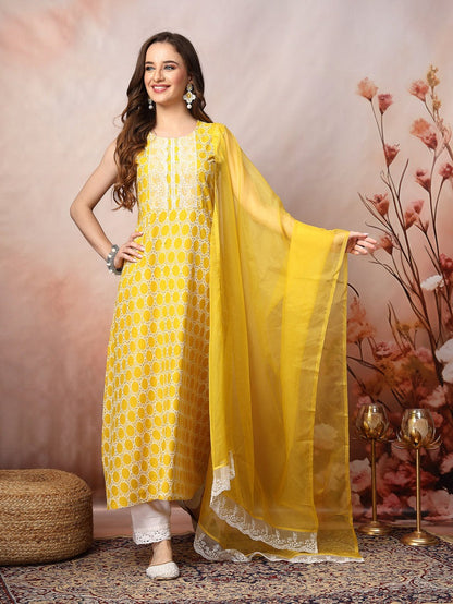 Rayon Printed Embroidered Kurta Dupatta Set (No Pants Included)