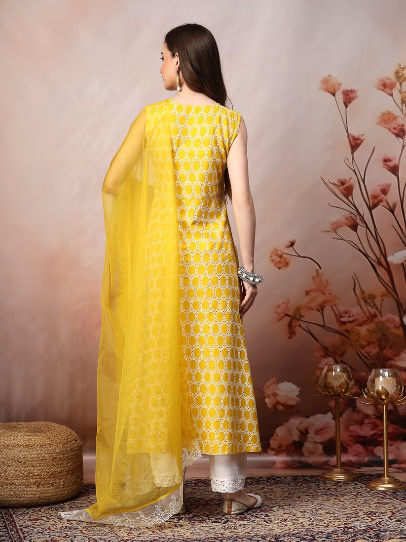 Rayon Printed Embroidered Kurta Dupatta Set (No Pants Included)