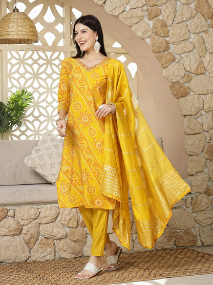 Golden Yellow Muslin Kurta Palazzo Set With Dupatta