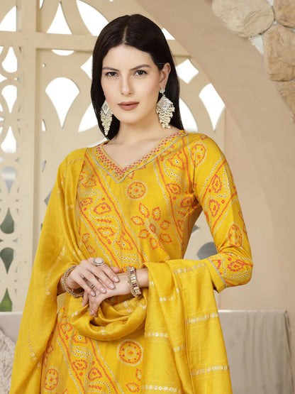 Golden Yellow Muslin Kurta Palazzo Set With Dupatta