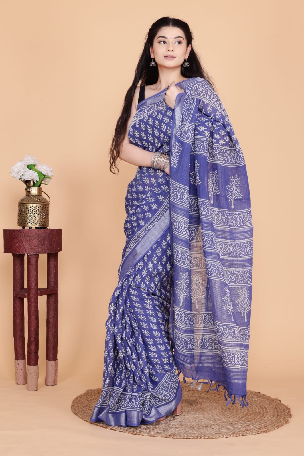 Bagru Printed Linen Saree