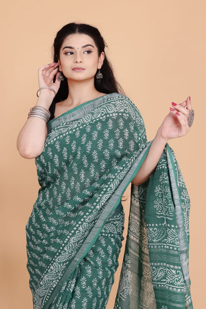 Bagru Printed Linen Saree