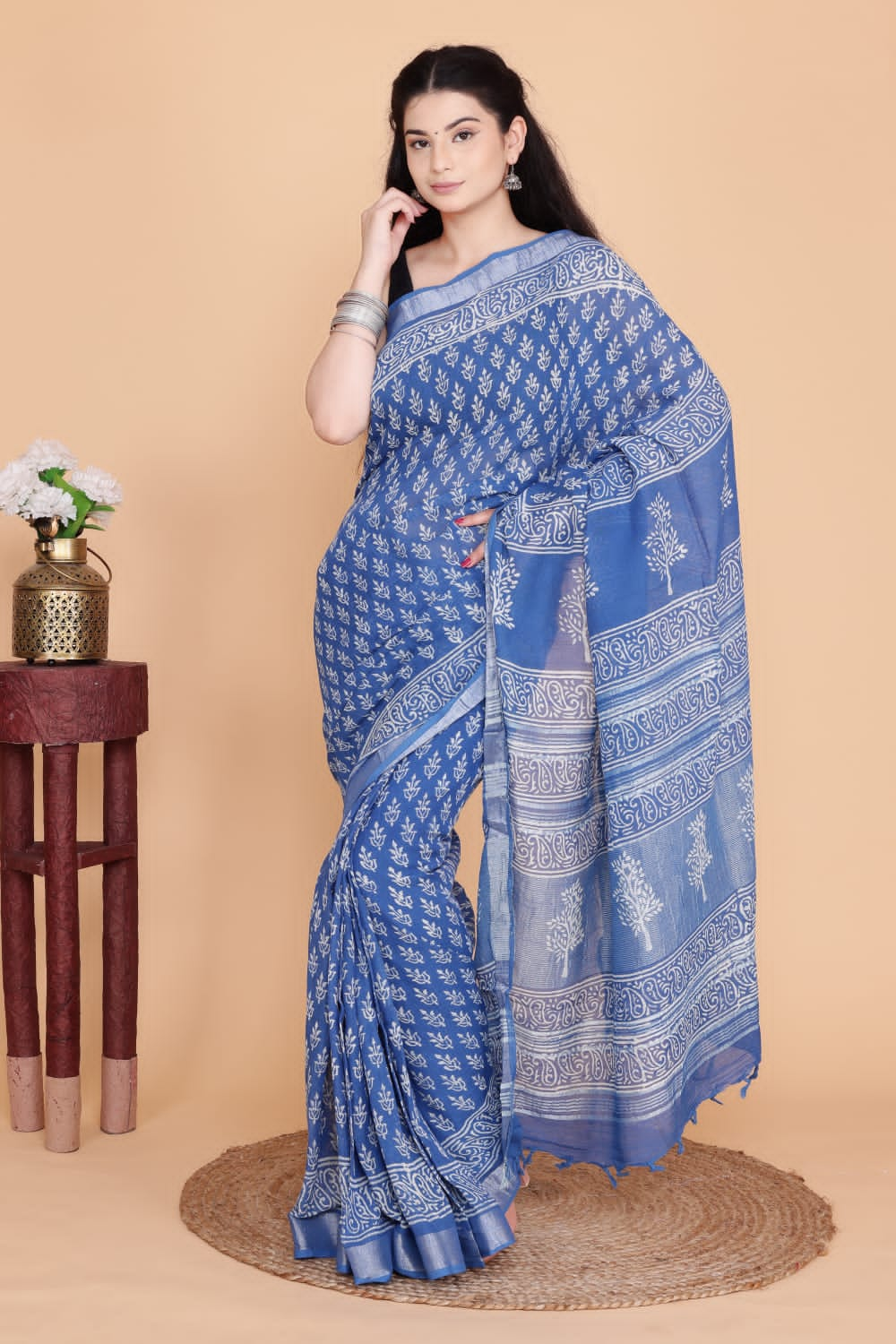 Bagru Printed Linen Saree