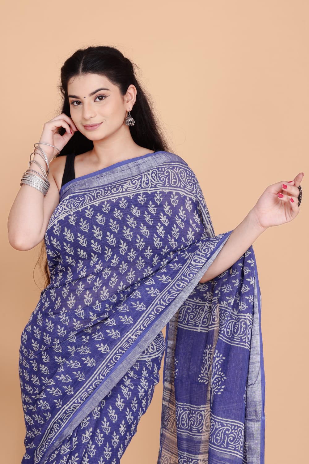 Bagru Printed Linen Saree