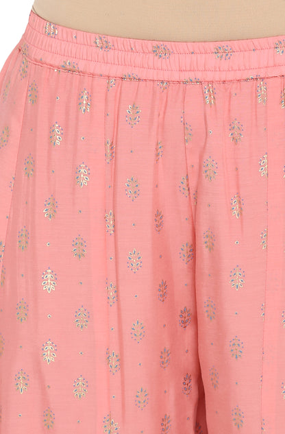 Pink & Blue Embroidered Muslin Kurti Palazzo Set