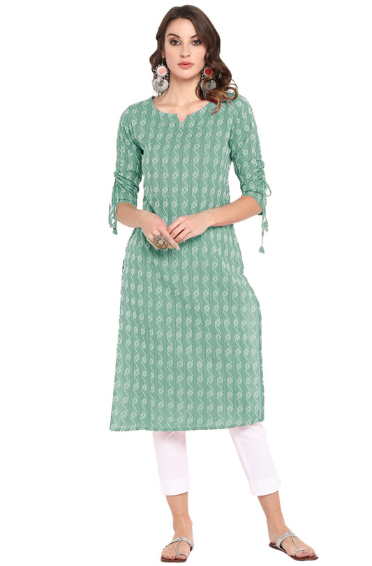 Pastel Green Printed Cotton Kurti Top