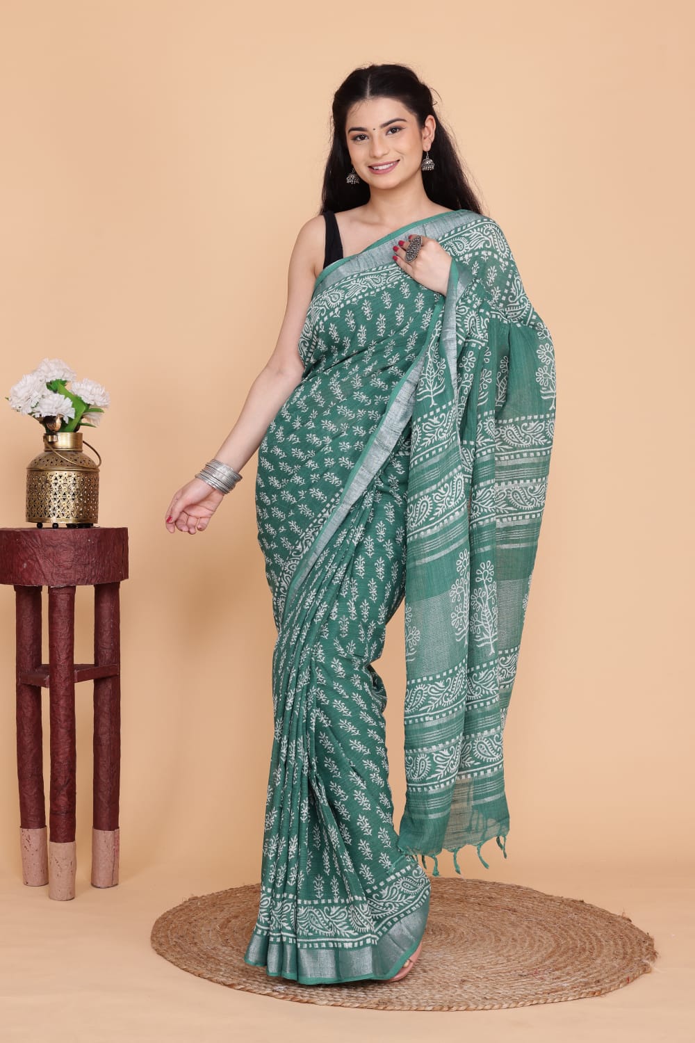 Bagru Printed Linen Saree