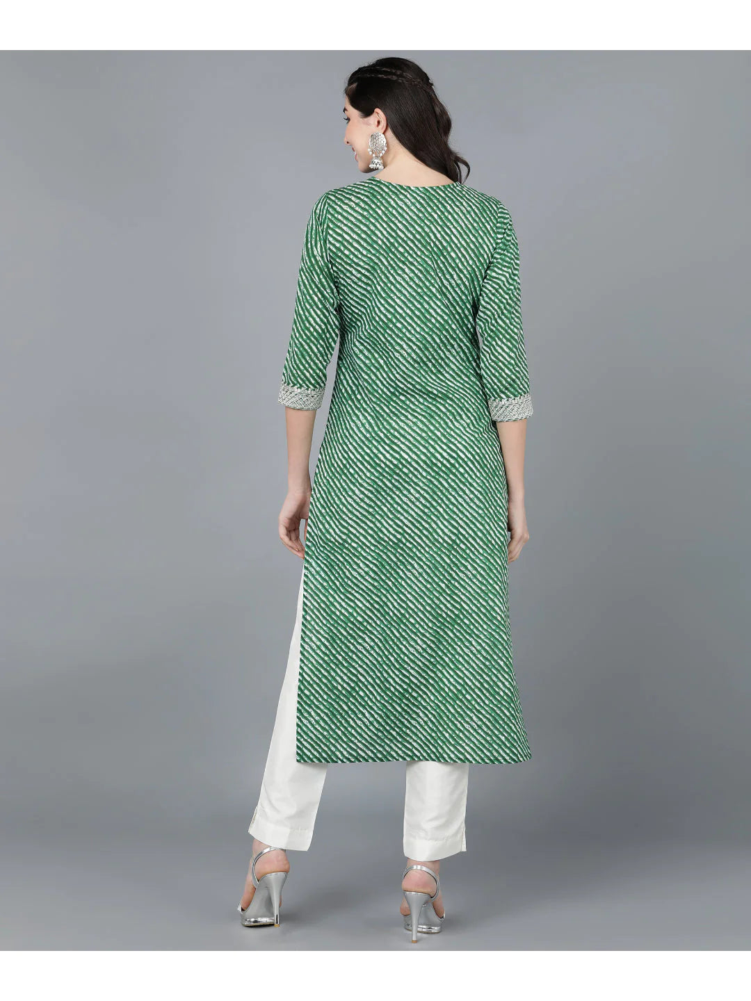 Green Lehariya cotton Kurti with Zari Embroidery work (Top Only)