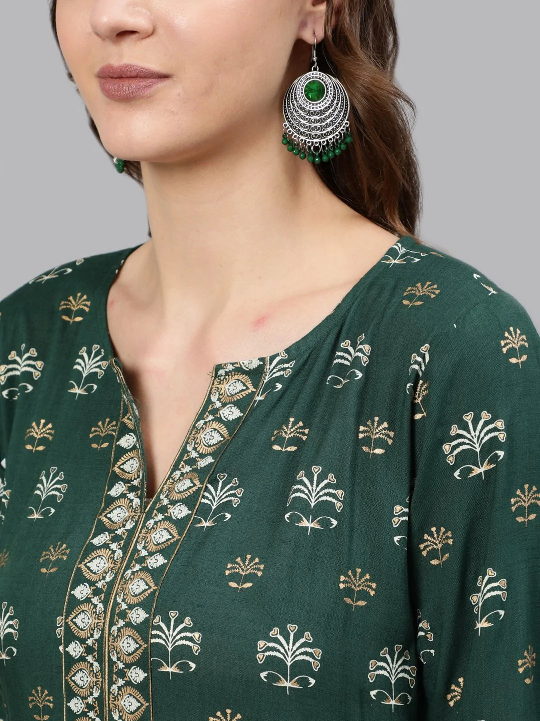 Green Gold Printed Rayon short kurti Top