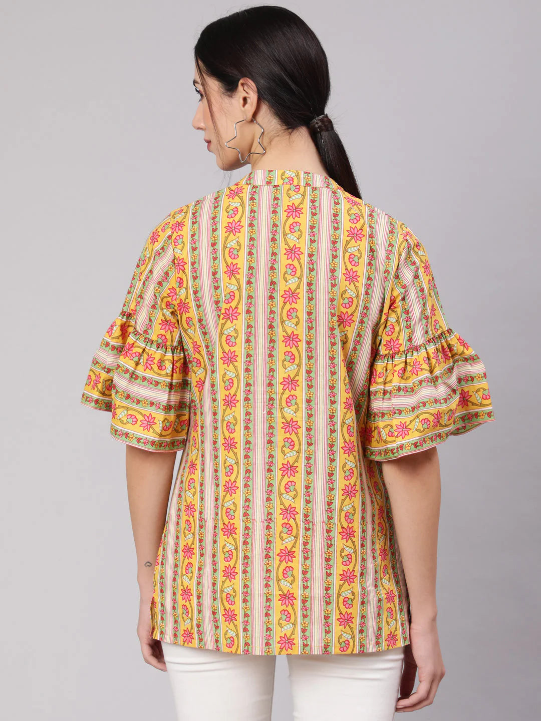 Yellow Cotton Floral Printed Printed Top