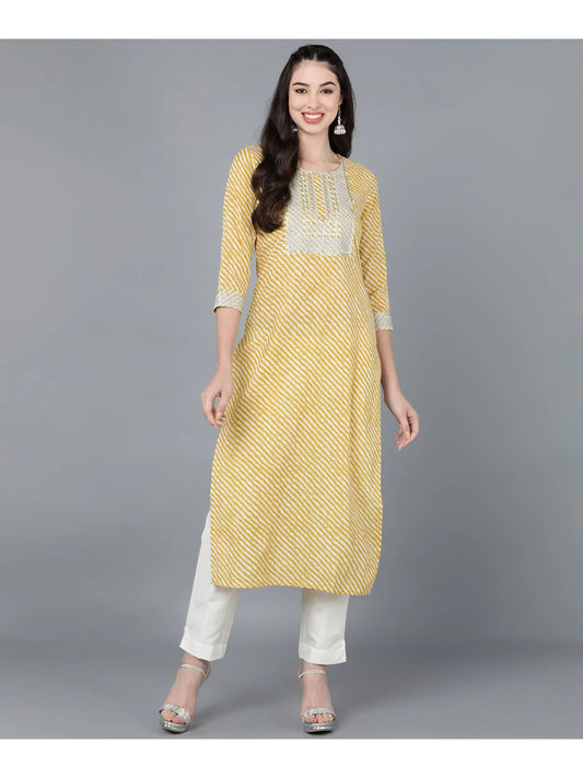 Yellow Lehariya cotton Kurti with Zari Embroidery work